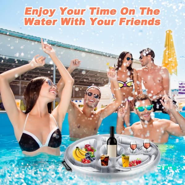 2-in-1 Inflatable Pool Cup Holder, 8-Hole Floating Beach Bar Tray, Large Capacity Floating Coaster, Summer Theme Party Buffet Server for Bottled Drinks