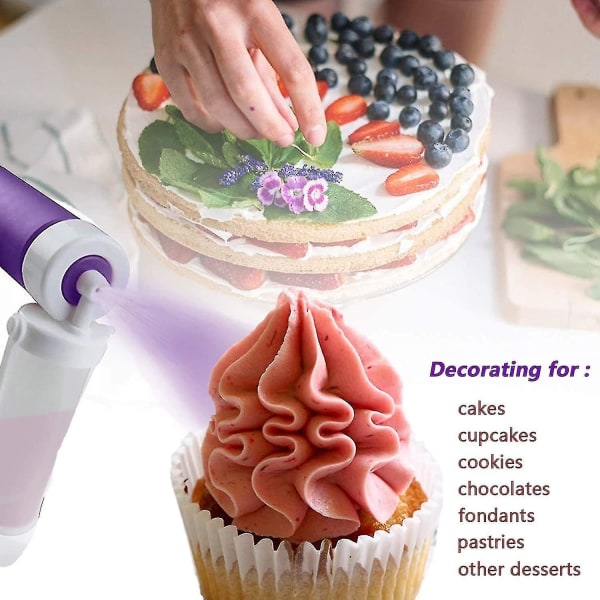 Manuel Airbrush til kager Glitter dekorationsværktøj, gør-det-selv bagning kage Airbrush pumpe farvesprøjtepistol med 4 stk rør, køkken kage dekorationssæt