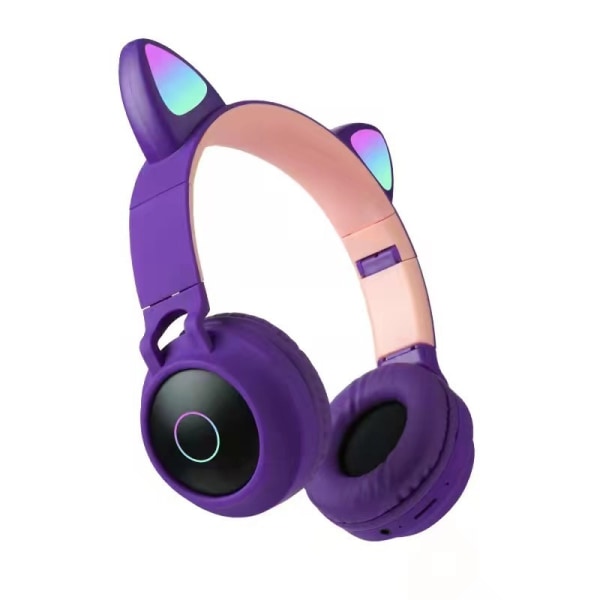 Bluetooth 5.0 Cat Ear-hovedtelefoner til børn Foldeligt on-ear stereo trådløst headset med mikrofon LED-lys og støtte til lydstyrkekontrol