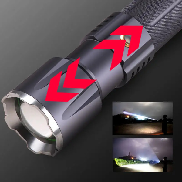 Ultrakraftig LED-ficklampa Uppladdningsbar ficklampa 1500 meter lång räckvidd Ficklampa 5 lägen taktiskt ljus för camping, jakt