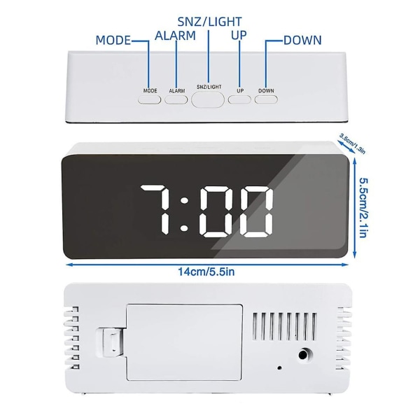 Led Mirror Digital Bord Watch Display Datum Temperatur För Hem Sovrum Desktop Elektronisk väckarklocka