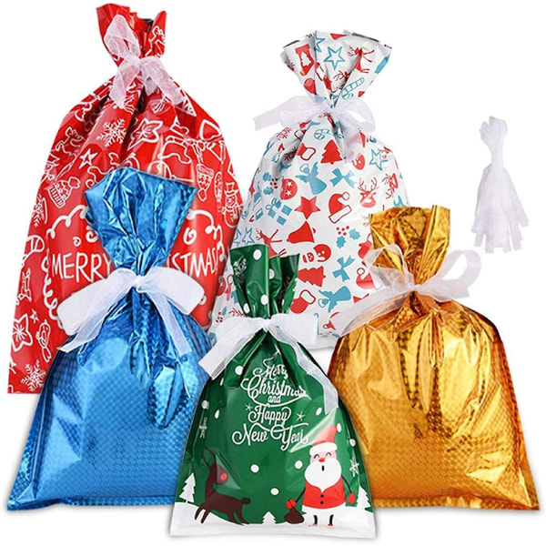 30 kpl joululahjapusseja, muovisia joululahjapusseja, joissa on 30 pakkausnauhaa joulukoristeeseen ja lahjapakkaukseen