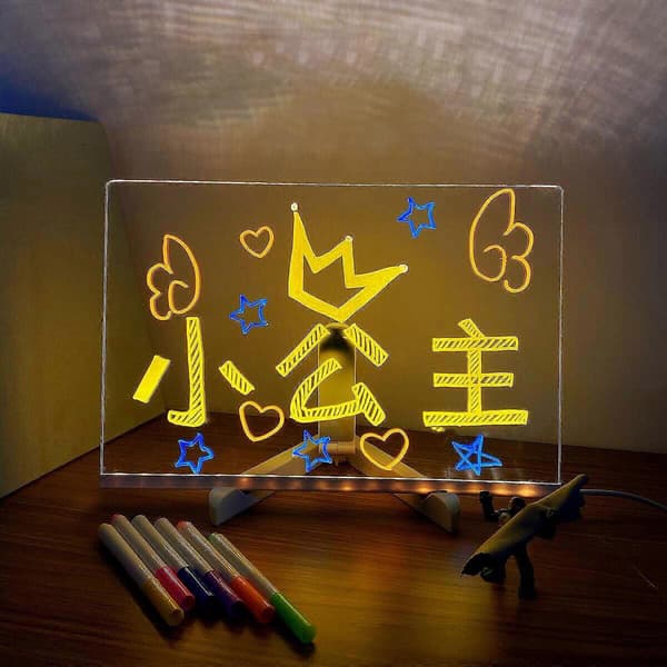 Luminous Acrylic Markers, Acrylic Whiteboard with Stand, LED Transparent Desktop Note Christmas Gift