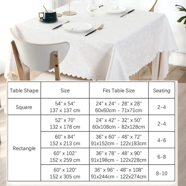 Waterproof Vinyl Tablecloth, Square Heavy Duty Tablecloth, Wipeable Tablecloth for Kitchen and Dining Room (White, 137 x 137 cm)