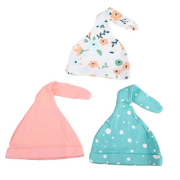 3-pack Nyfödd Beanie Bomullshatt för Spädbarn Pojke Flicka Bekväm Turban Barnhattar Blandade Färger 30X17.5cm