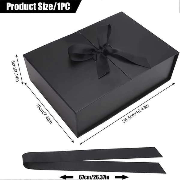 Luxury Gift Box with Ribbon, Foldable Gift Box for Gifts with Lid 26.5x19x8cm Black