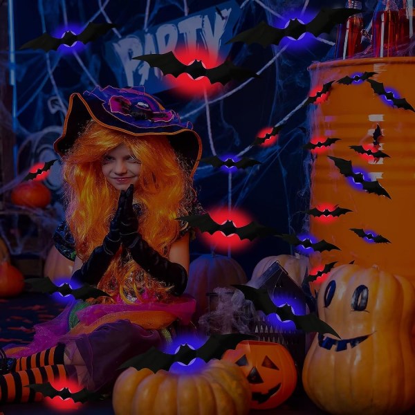 12 stk. Halloween dekoration LED flagermus lys vægdekoration - vandtæt PVC flagermus klistermærke LED flagermus lys hjem dekorati