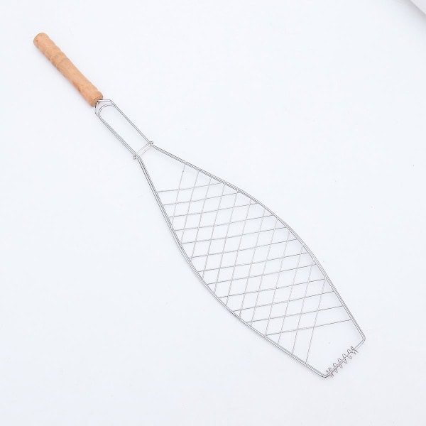 4 stk metal non-stick mesh klip træhåndtag grillet fisk grill klip bbq net udendørs grill til 54*11*1CM