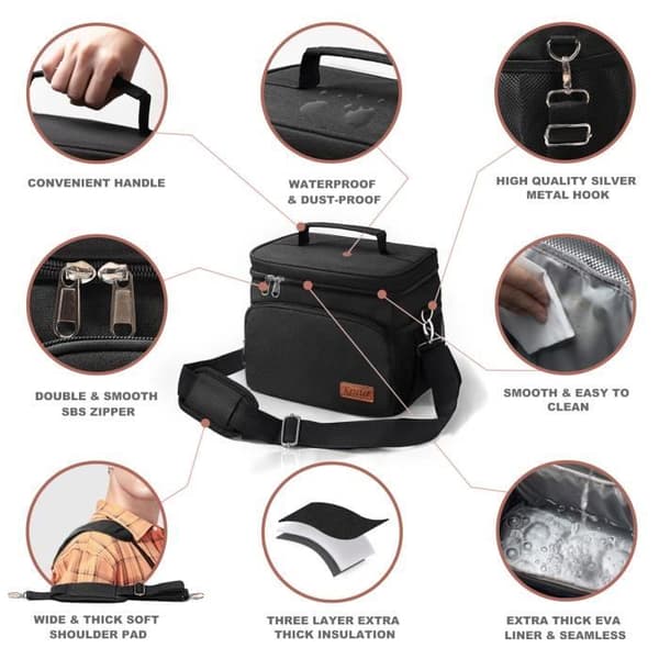 Insulated Lunch Bag - Reusable - Insulated - Leakproof - Wide Adjustable Shoulder Strap