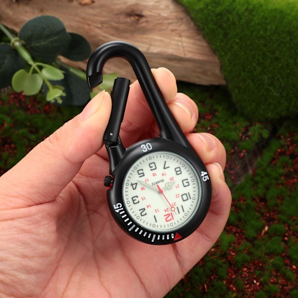 Svart Clip-on Digital karbinhake klocka Ryggsäck Fob Bälte Vattentät och Stöttålig Ficka clip-on Quartz Klocka Glow