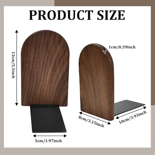 1 Pair Bookends, Walnut Bookends, Non-Slip Bookends, Heavy Wooden Bookends Support Natural Walnut Round