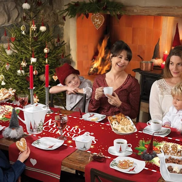 Christmas Table Runner, Decorative Christmas Textile Table Flag Red Christmas Tablecloth for Party Decorations - 183x33 cm