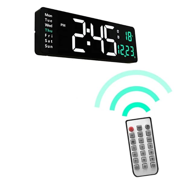 Large 22 cm Digital Wall Clock with Temperature & Remote Control
