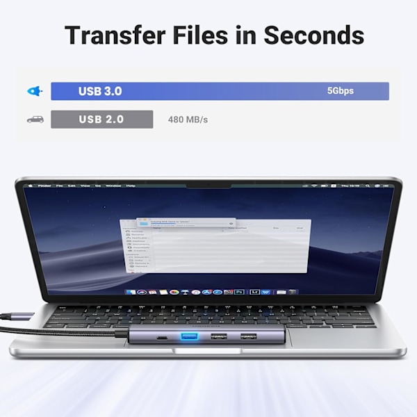 USB C -keskitin, 5-in-1 USB-C -moniporttisovitin 100 W:n PD:llä, 4K HDMI, 3 USB-A-dataporttia M1/M2 MacBook Airille, iPhone 15 Pro/Pro Maxille