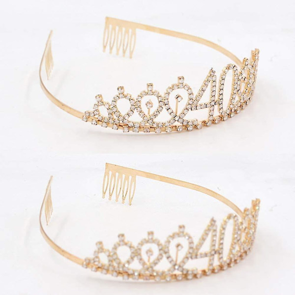 40 And Fabulous Sash Rhinestone Tiara Set - 40-årsdagspresenter Födelsedagssash För Kvinnor Födelsedagsfesttillbehör (Guldglitter Med Svart Text)10 10