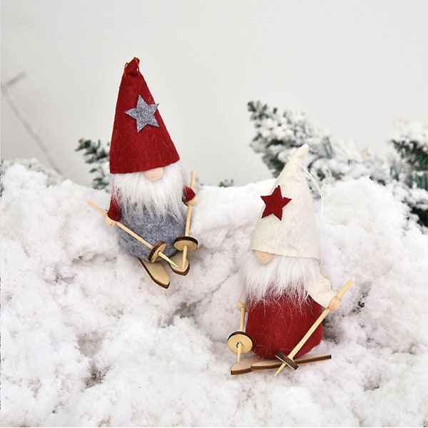 Sett med 4 Ski Svensk Nisse Gnome Doll Ornaments Hengende Juletre Feriefest Hjem DecorMulti