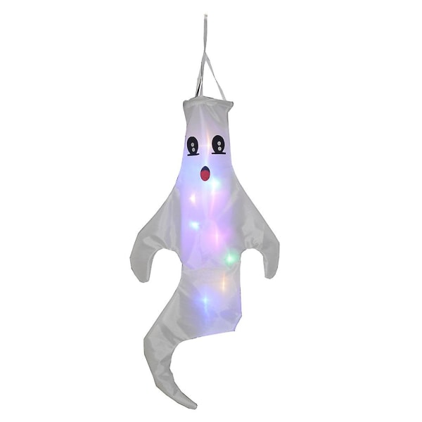 43\" Halloween Spooky Vindpose med Farverige LED-lys Hængende Flag Dekoration Glødende Sød Ansigt Emoticon