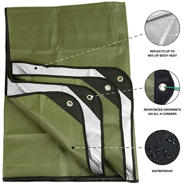 Tålig Överlevnadsfilt - Isolerad Termisk Reflekterande Presenning - . Allväder, Återanvändbar Nödblanket för Bil eller Camping