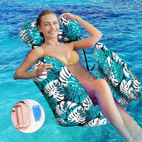 Inflatable Pool Mattress/Mat - 4-in-1 Pool Hammock with Comfortable Backrest and Floating Chair, 76 x 40.5 x 61 cm