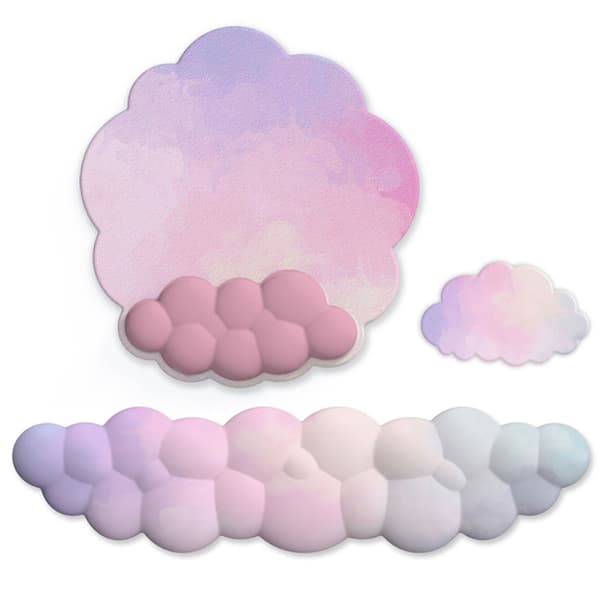 Cloud-shaped Mouse Pad Gradient Keyboard Wrist Rest Computer Wrist Rest Creative Desk Mat Non-slip Memory Foam Wrist Rest (Set of 3)