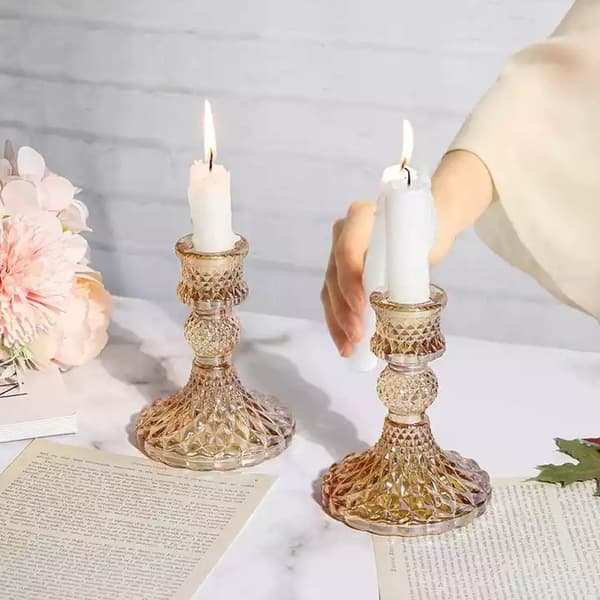 2-pack Candlesticks, Glass Candlesticks for Taper Candles, Pillar Candlesticks for Wedding Tables and Mantels