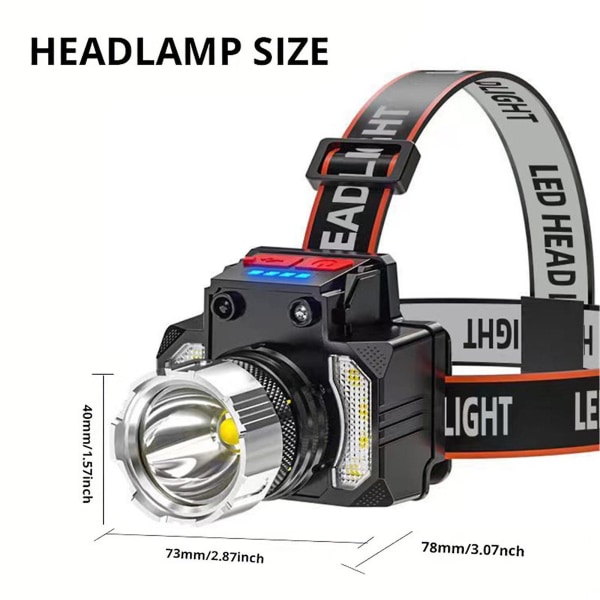 Uppladdningsbara pannlampor, ljusstarka led pannlampa ficklampa, 500 230 Wide Beam & Spotlight, Sensor Mode, Black