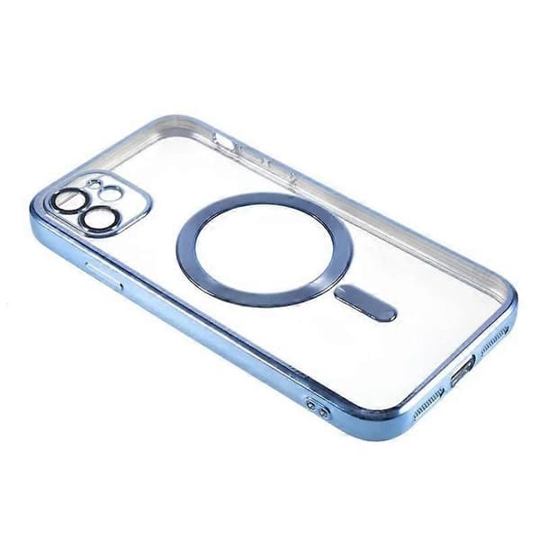 Magnetisk etui til iPhone 11 WANLONFENG Fuld beskyttelse galvaniseret TPU-etui med hærdet glas (blå, blå)