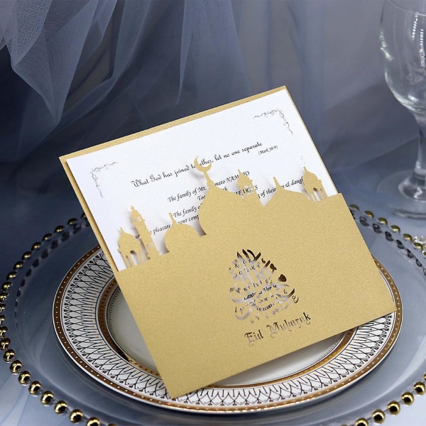 30 Ramadan Kyrka Utskurna Välsignelsehälsningskortinbjudningar Beige Guld