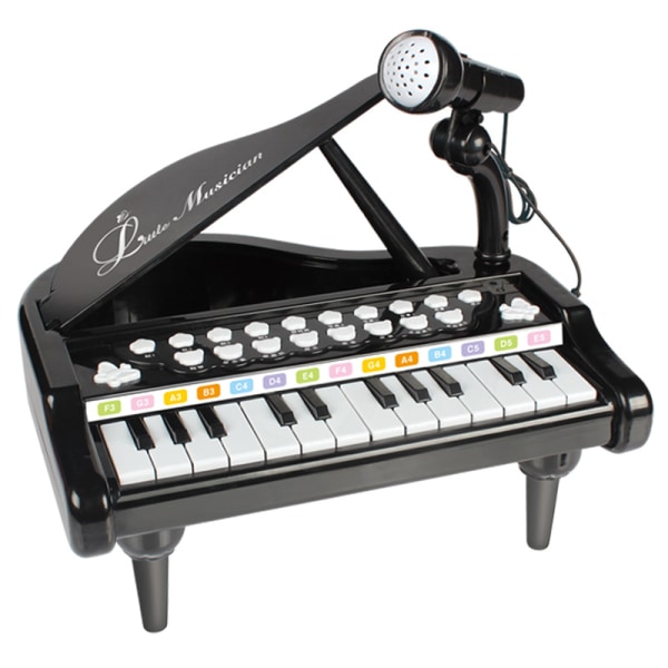 Keyboard med 24 tangenter, leksakspiano för barn med mikrofon, svart