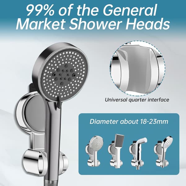 Universal Shower Head Holder with Suction Cup - Removable Wall Mount for Handheld Shower Heads - White