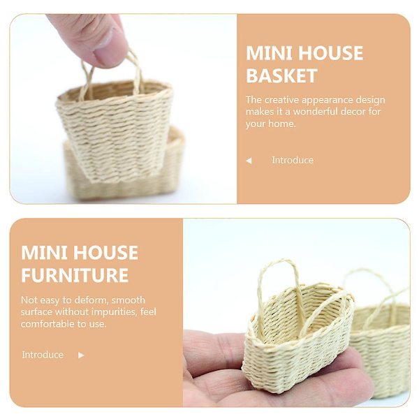 2 st Miniatyrvävda Korgar för Dockhus Dekoration Minihus Möbler Tillbehör 4,5x2,2x4cm