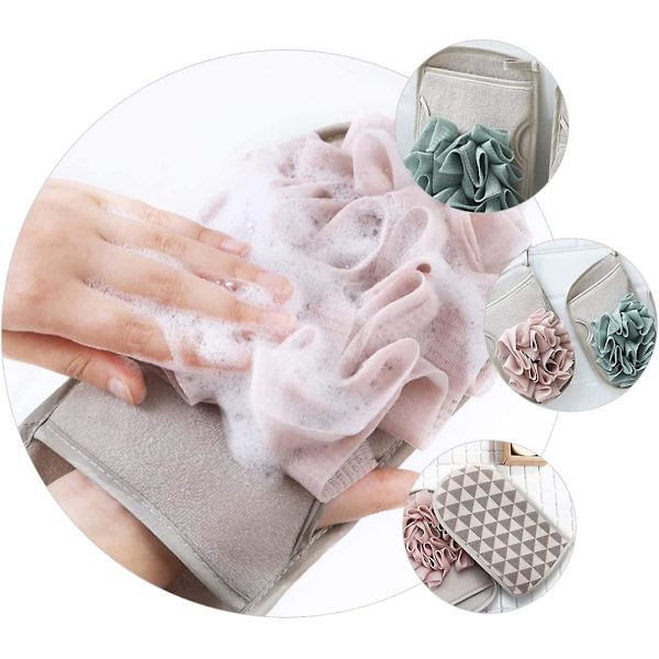 Badmassagehandskar för män och kvinnor, skönhetsspa, hud, kropp, hälsa, dubbla verktygsborstar, blomskrubb, damer, nät, peeling, rengöringsborste, vantar, exf