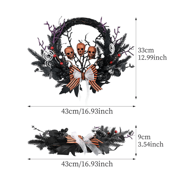 Halloween-krans, Krans, Halloween-krans til hoveddøren, Udendørs dekoration til hoveddøren, Dekoration til hjemmefest