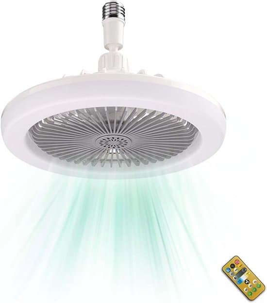 Silent Ceiling Fan with Light Socket - Ceiling Fan with LED Light and Remote Control for Kitchen, Bathroom, Storage Room, Garage (White)