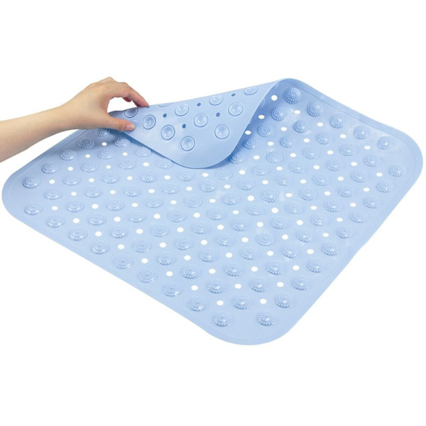 Blå 48*48CM Anti-Skrid Sikkerhedsbademåtte, Kvadratisk Form Brusebademåtte, Skimmelresistent PVC Badekar Måtte med Sugkopper, Antibakteriel