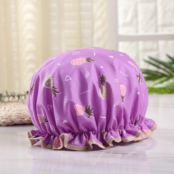 Suihkuhattu, suihkuhattu, vedenpitävä hattu, kylpyhattu, jossa taitettavat hiukset, kaksi osaa, (violetti ananas)