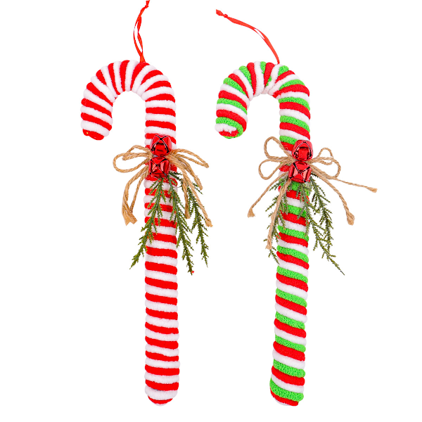 2 kpl Candy Cane -koristeet, juhlapyhien raidallinen pieni puukoriste, punainen ja valkoinen Candy Cane -joulukoriste