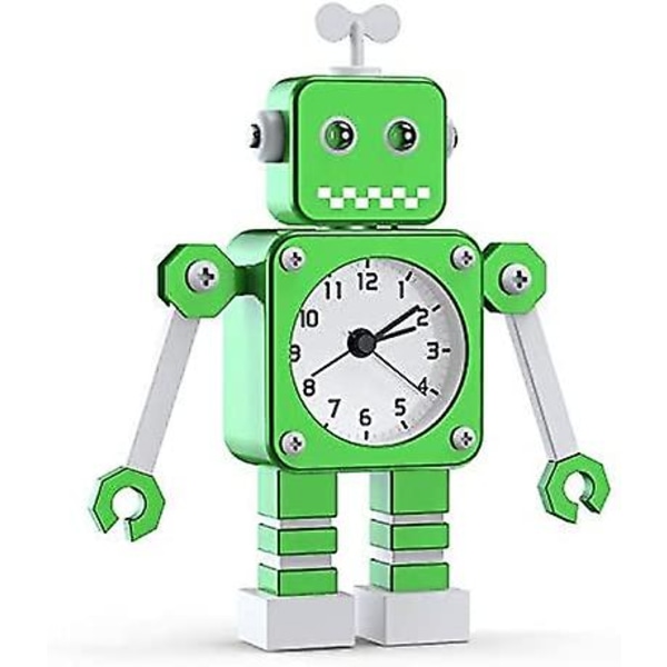 Herätyskello lapsille pojille, robottiherätyskello lapsille analogiherätyskello ei tikita hiljainen herätyskello pojille tytöille pojille (vihreä)