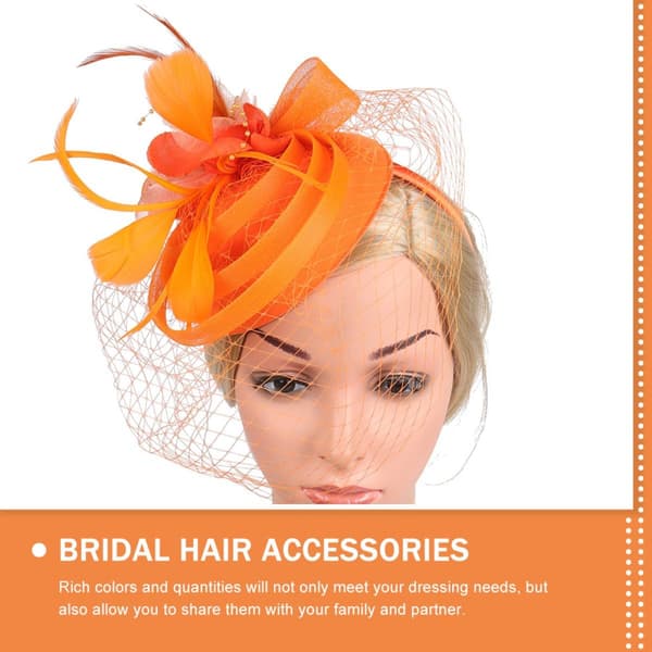 Fjærhode Blomster Hårnål Mesh Fascinator Pannebånd for Kvinner Teaparty Bryllupsdekor Brudehodeplagg Oransje