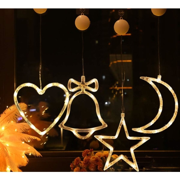 4 stk LED julelys Indendørs batteridrevet hængende vindueslys hvid til ferie fødselsdag bryllup jul par