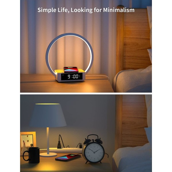 Bordlampe, 18w berøringslampe vekkerklokke med trådløs lading vekkerklokkelampe, digital Sonic 10w Max Qi-lader nattleselampe kompatibel med Be