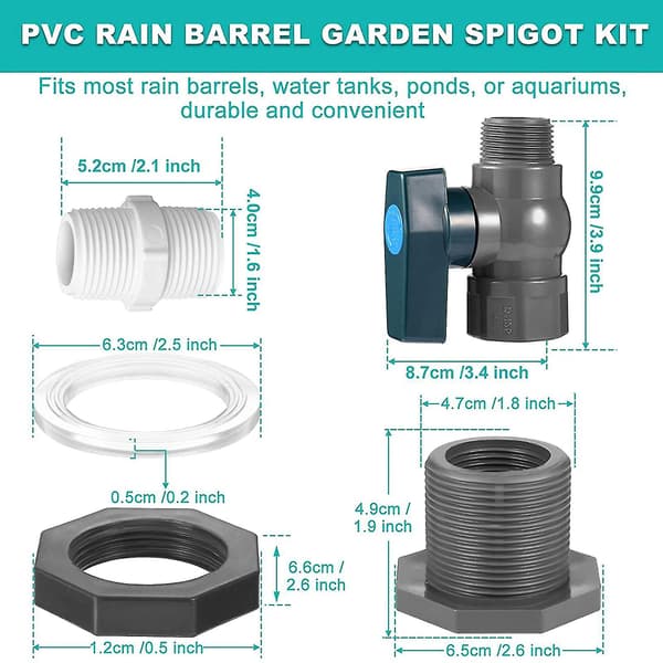 Kran for regnvannstønne, 3/4 tommer PVC-ventilsett med skrogmontering og slangeadapter
