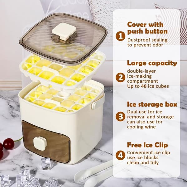 Countertop Ice Maker, Easy Press, Releases All Ice Cubes in One Second, 48-Cube Storage Box with Handle, Ice Tongs and Basket,