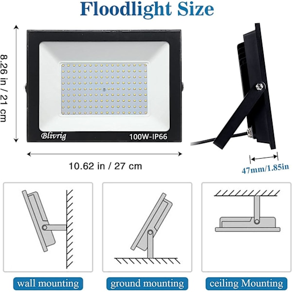 Ulkovalaistus LED-valokeila, 100W Ulkovalaistus, IP66 Vedenkestävä 10000lm Tehokas Ulkovalaistus LED-valokeila, Valokeilat. Puutarhaan, Autotalliin, Terassille, Navetalle