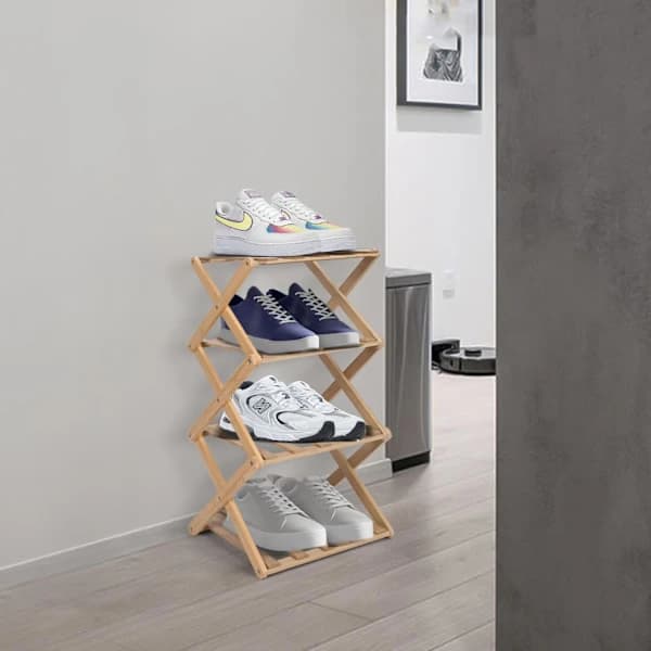 Small Vertical Shoe Rack, Portable Foldable Shoe Rack with 4 Tiers, Freestanding Shoe Shelf No Assembly