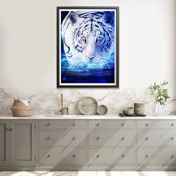 30x40cm 5D Timanttimaalaus Eläimet, Valkoinen Tiikeri Täysi Timanttimaalaussetti, DIY-Kirjonta Timanttimaalaussetti, Timanttitaiteen Käsityö