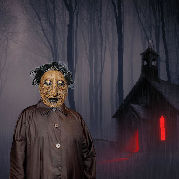 Halloween Horror Grimace Mask Läskig Latex Hud Med Hår Realistisk Halloween Krypande Cosplay Rekvisita Brun