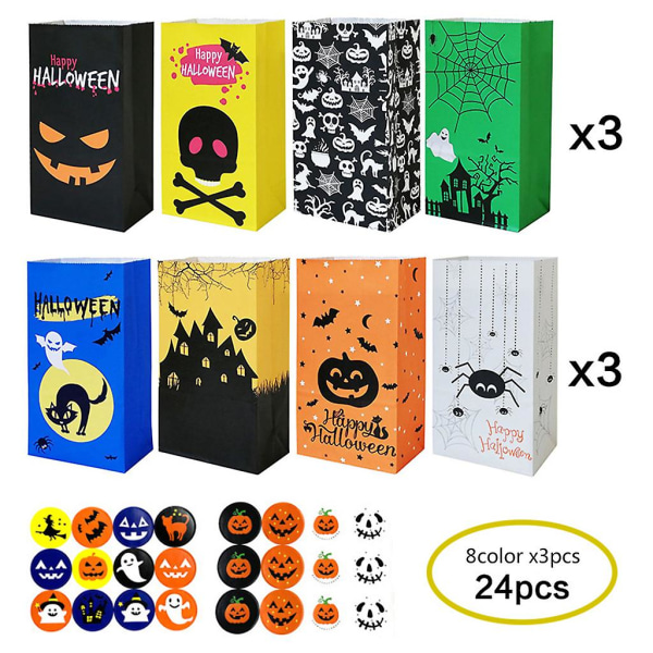 Halloween-tema Adventskalender Pappåse Godispåse 24 Dagar Pumpa Spöke Skalle Spindel Godispåse med Klistermärken Handgjorda DIY Säck Halloween Räkning
