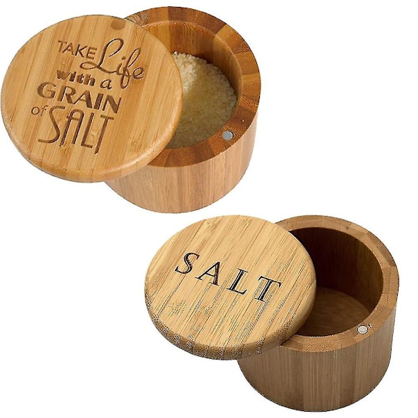 Bambus Saltboks, Saltbeholder Med Låg, Saltshaker, Skål Med