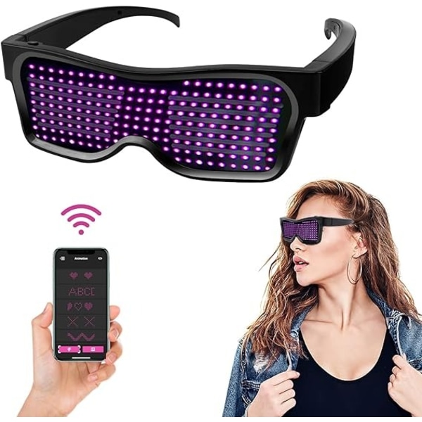 LED til mænd Kvinder Cyberpunk LED Light Up Briller Bluetooth Rave Briller Glow LED Briller USB Genopladelige med Graffiti Tekst Anima